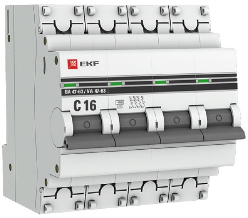 Выключатель автоматический EKF PROxima ВА47-63 4п 16А C 4.5кА картинка